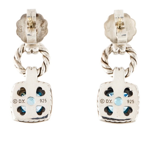 David Yurman Renaissance Blue Topaz Drop Earrings-Sterling Silver cushion cut - Picture 13 of 14